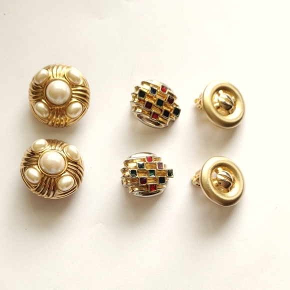3 Pairs Vintage 80's Clip on Earings Gold Tone - Picture 2 of 6